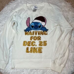 Girls Disney Christmas Stitch White Sweatshirt | Size Large